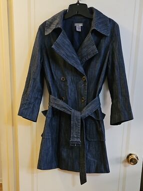 Ellavie Women's Dark Indigo Double-Breasted Belted Trench Coat - Sz 8